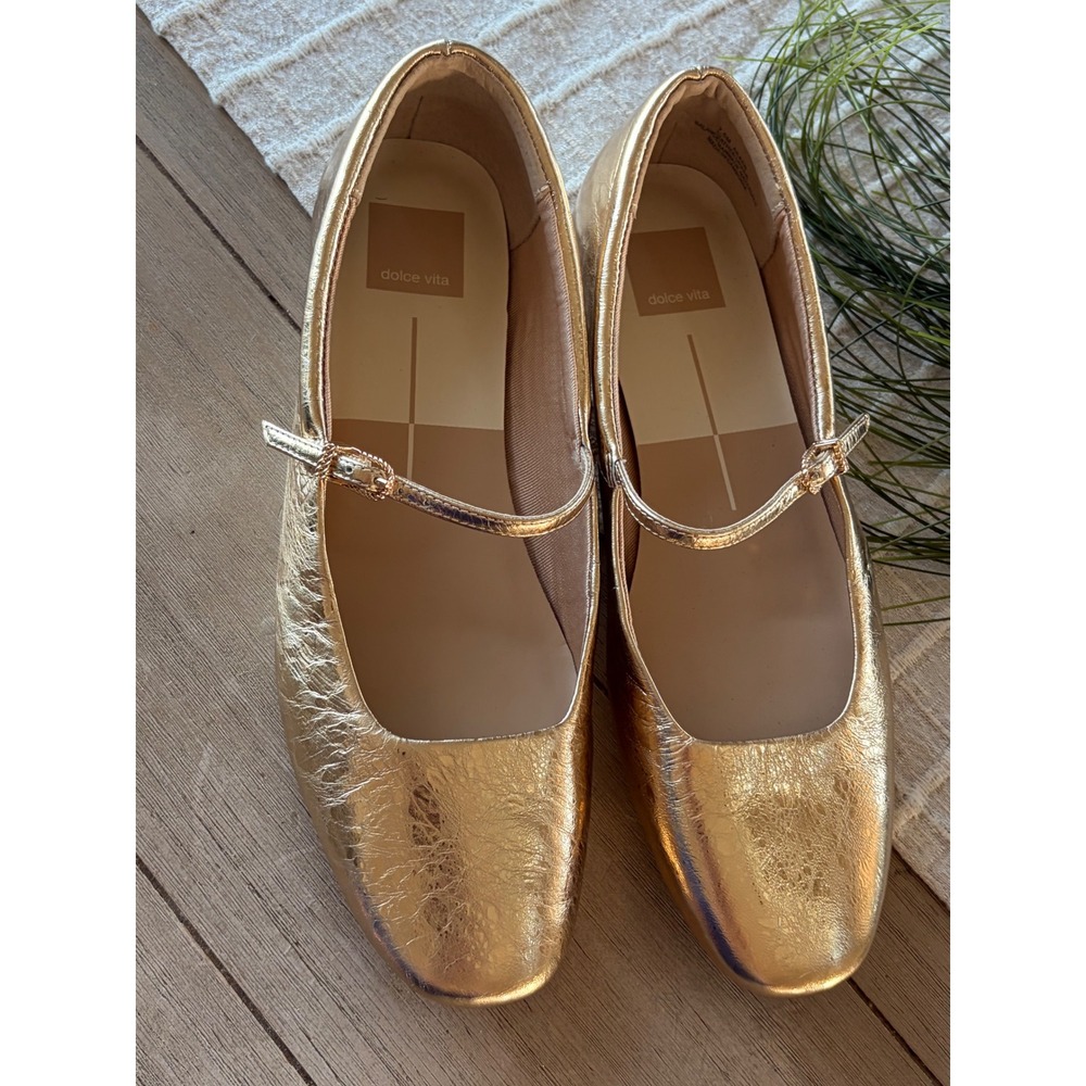 Dolce Vita Aileen Ballet Flat Mary Jane Shoes Metallic Leather Gold Women's 7.5 - Picture 4 of 10